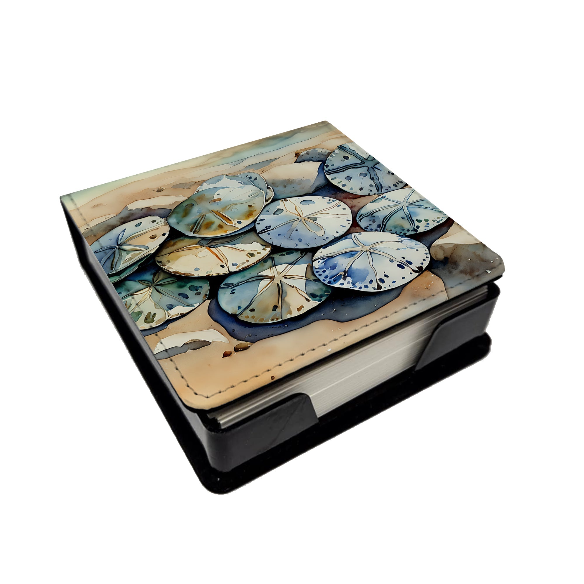 Sand Dollars PU Leather Note Paper Holder with Artist-Designed Cover, Desk Accessory, Office Gift