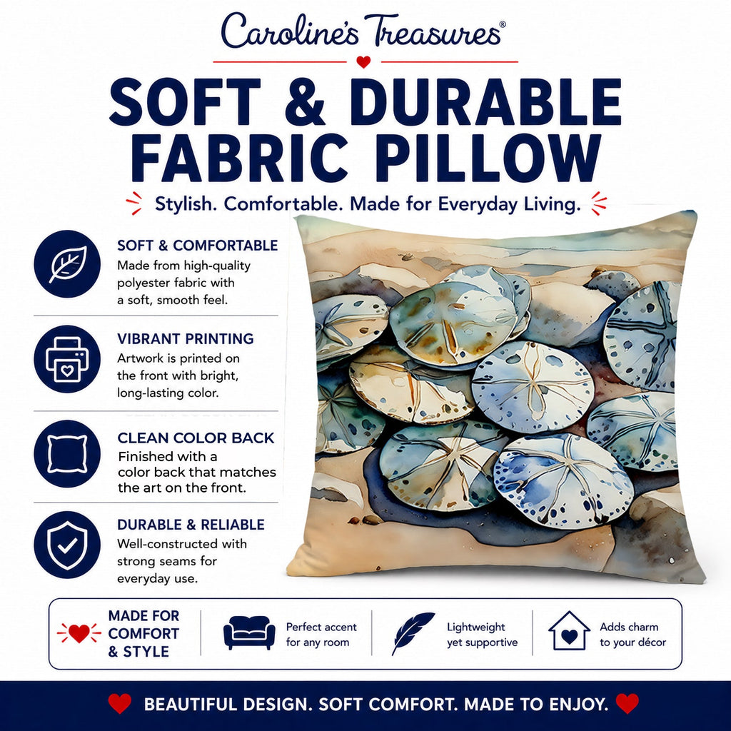 Sand Dollars Decorative Throw Pillow 14x14 Indoor Outdoor Accent Cushion, Fabric Cover with Insert for Sofa, Bed, Porch & Living Room
