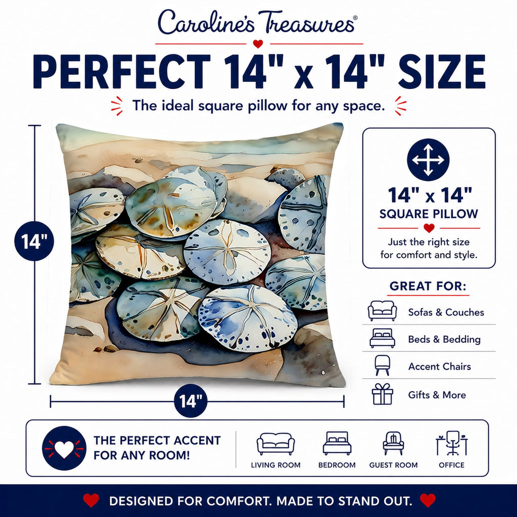 Sand Dollars Decorative Throw Pillow 14x14 Indoor Outdoor Accent Cushion, Fabric Cover with Insert for Sofa, Bed, Porch & Living Room