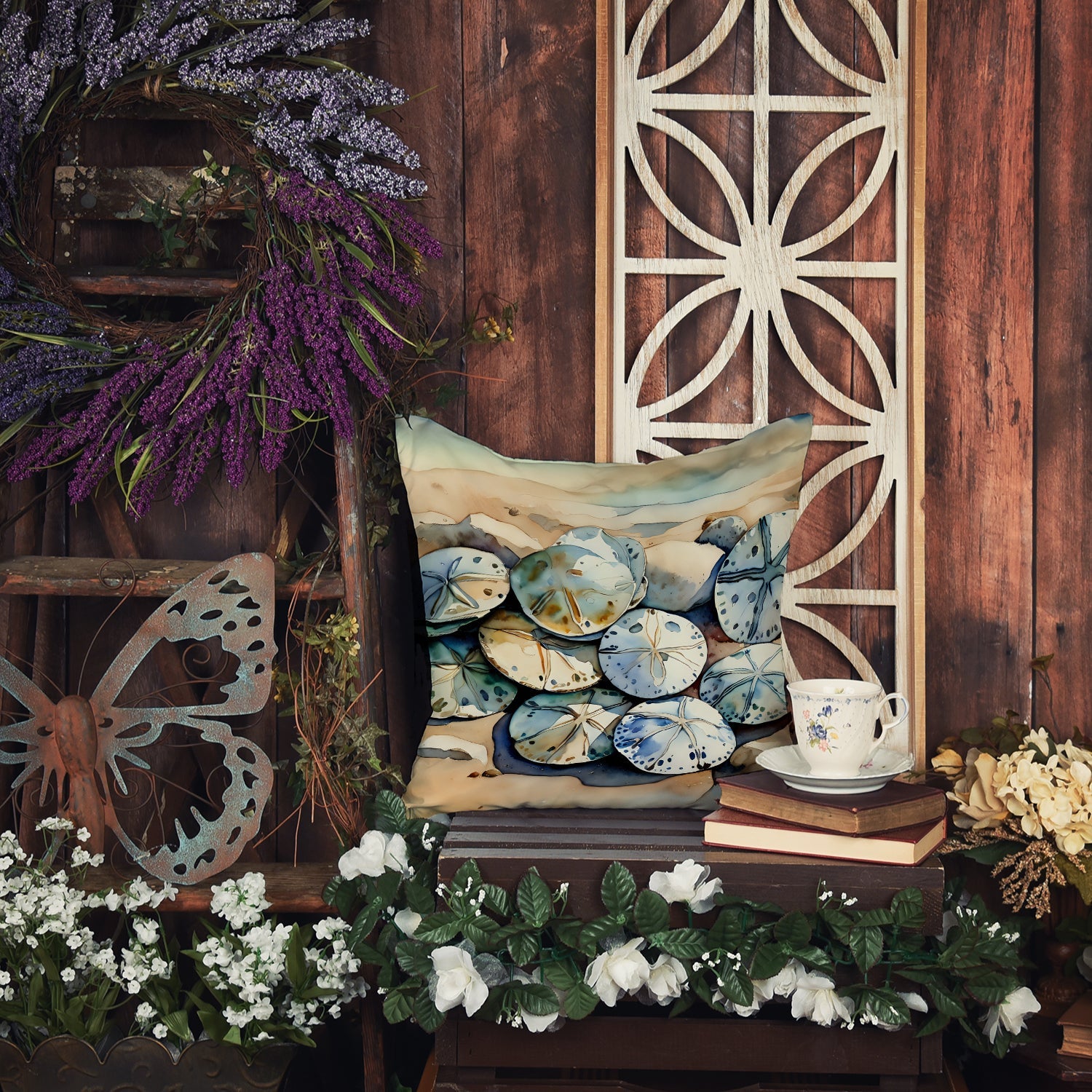 Sand Dollars Decorative Throw Pillow 18x18 Indoor Outdoor Accent Cushion, Fabric Cover with Insert for Sofa, Bed, Porch & Living Room