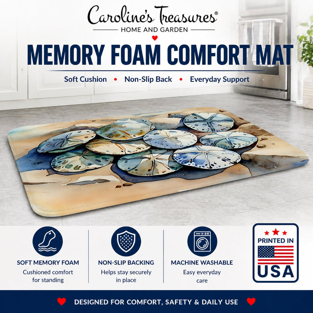 Sand Dollars Memory Foam Kitchen Mat Machine Washable Anti-Fatigue Cushion Comfort Bath or Kitchen Rug