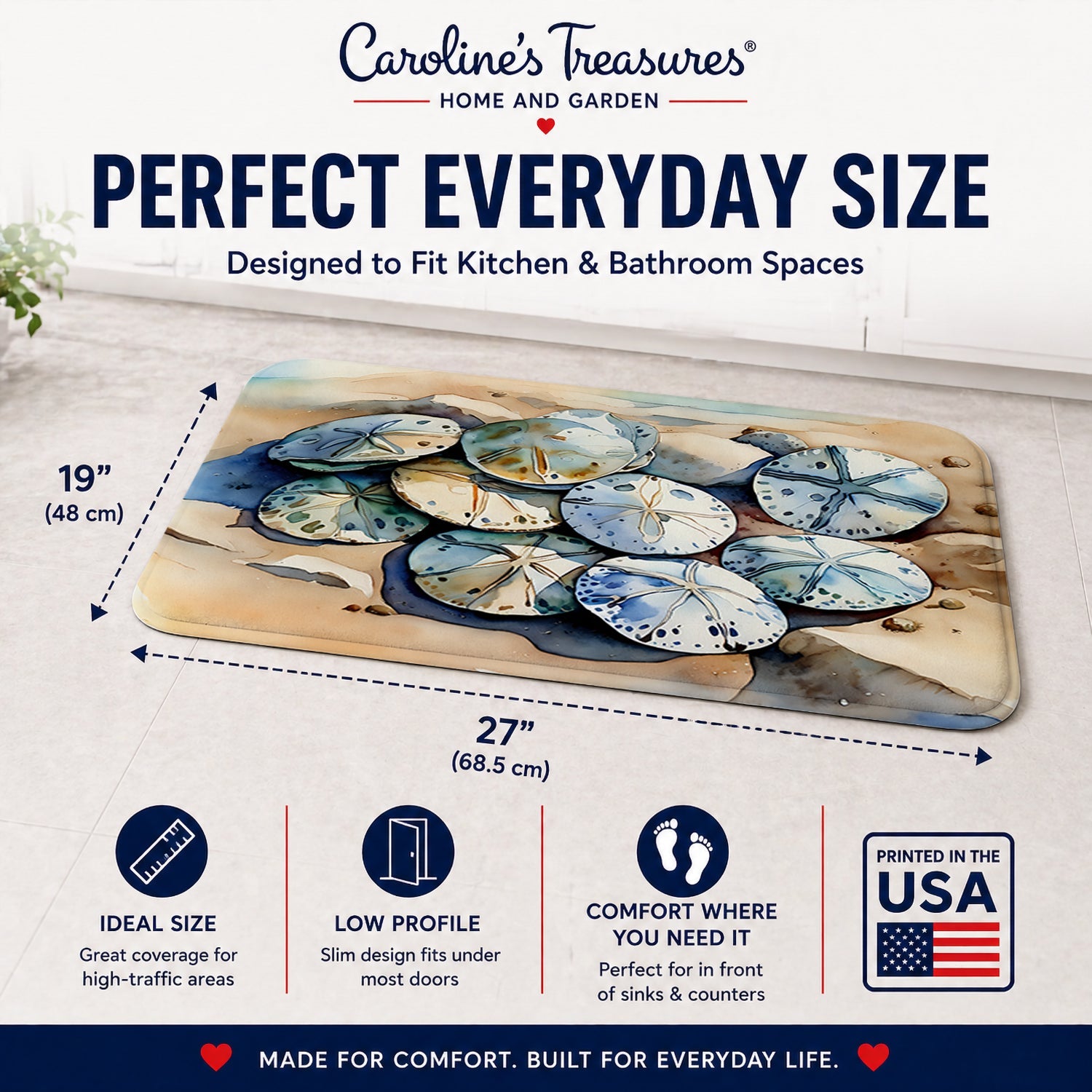 Sand Dollars Memory Foam Kitchen Mat Machine Washable Anti-Fatigue Cushion Comfort Bath or Kitchen Rug