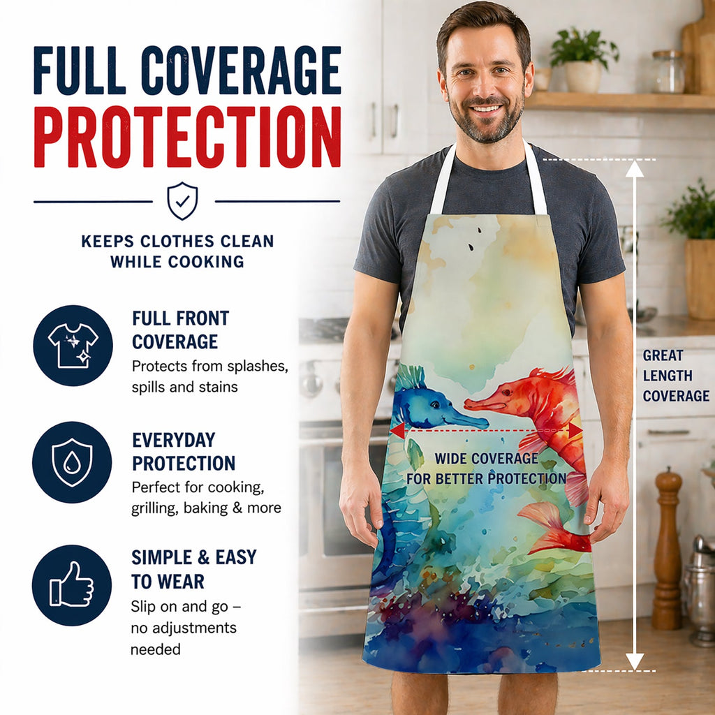 Seahorses Apron Cooking Kitchen Server Baking Crafts Gardening for Adult Women Men, Unisex, Large, Multicolor