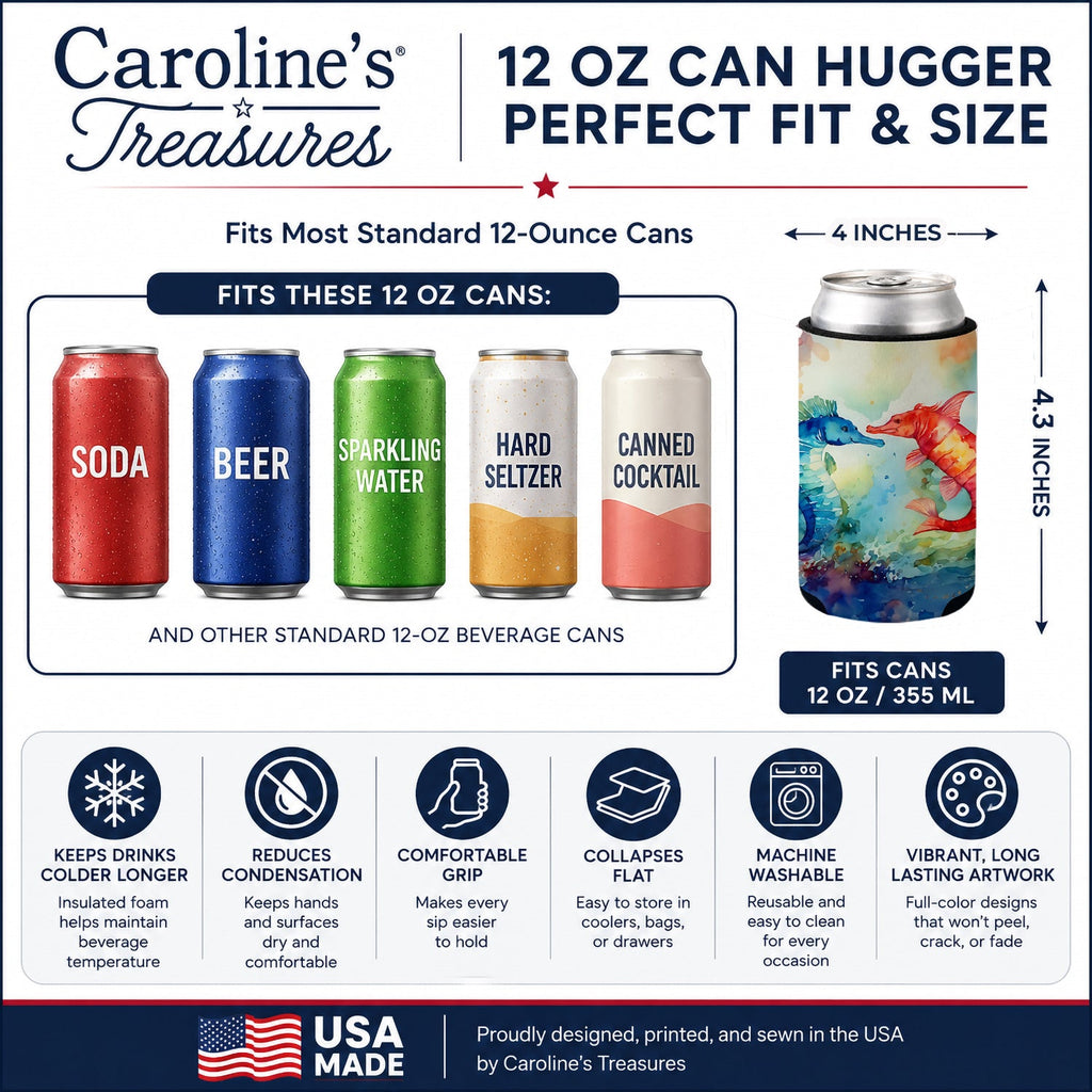Seahorses Can or Bottle Hugger Cooler Sleeve for Standard 12 oz Cans, Insulated Foam Beer & Soda Can Hugger Reusable