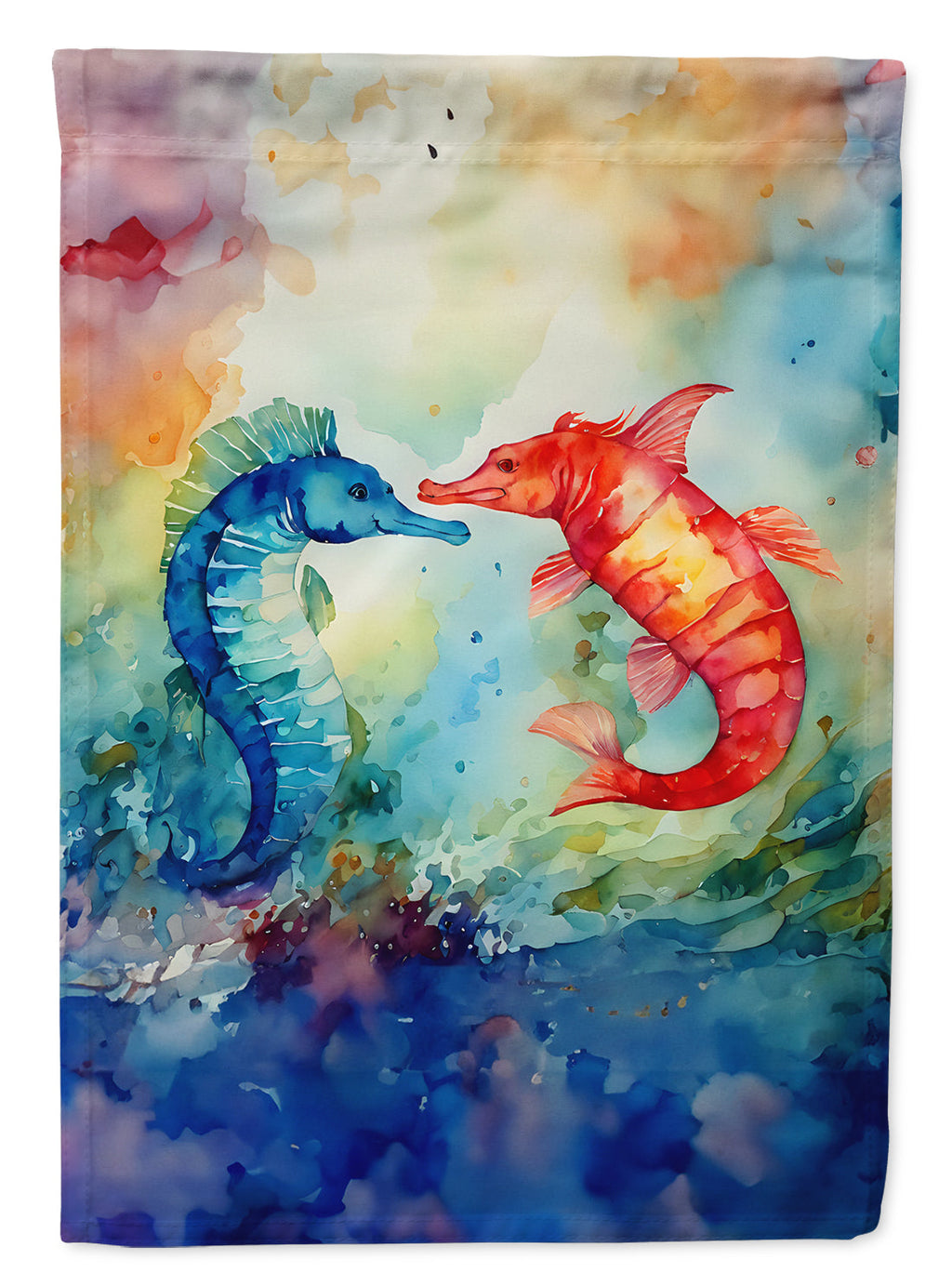 Seahorses House Flag 28x40 Porch Sleeve Pole Decorative Outside Yard Banner Artwork Wall Hanging, Polyester