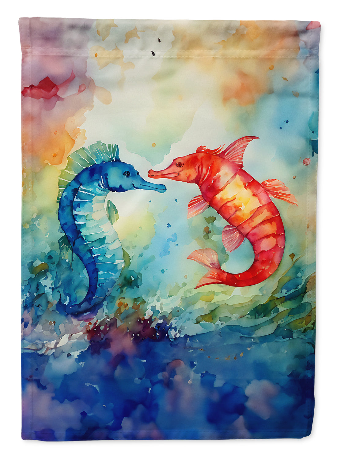 Seahorses House Flag 28x40 Porch Sleeve Pole Decorative Outside Yard Banner Artwork Wall Hanging, Polyester