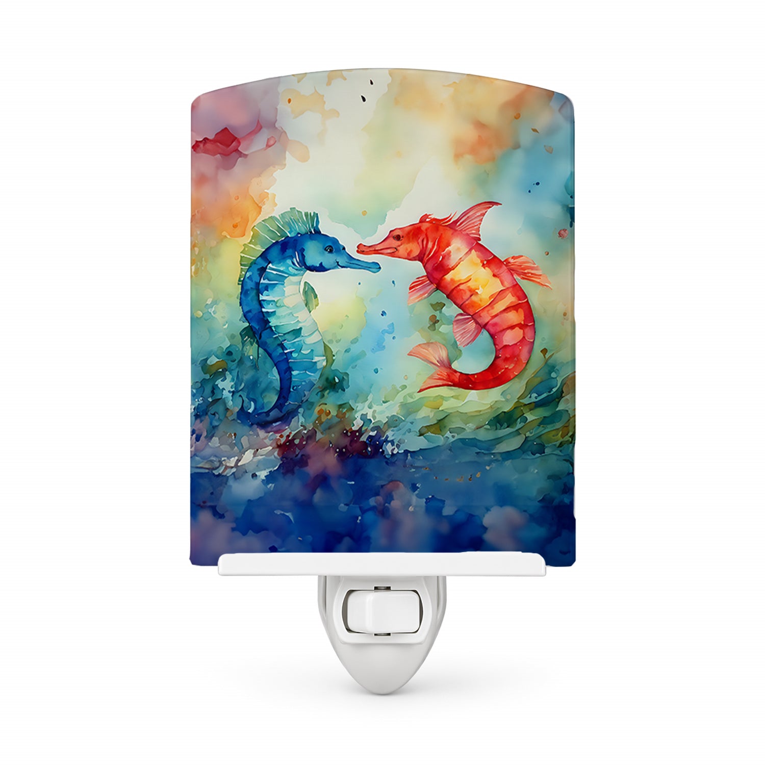 Seahorses Ceramic Night Light Compact, UL-Certified, Ideal for Bedroom, Bathroom, Nursery, Hallway, Kitchen, 6x4x3, Multicolor