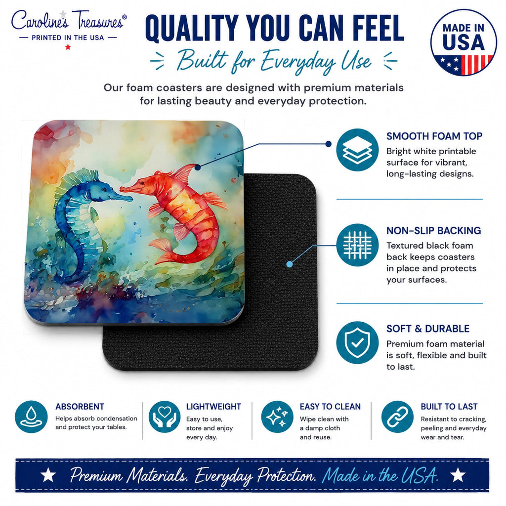 Seahorses Foam Coasters Set of 4 Cup Coasters for Indoor Outdoor, Tabletop Protection, Anti Slip, Mouse pad Material
