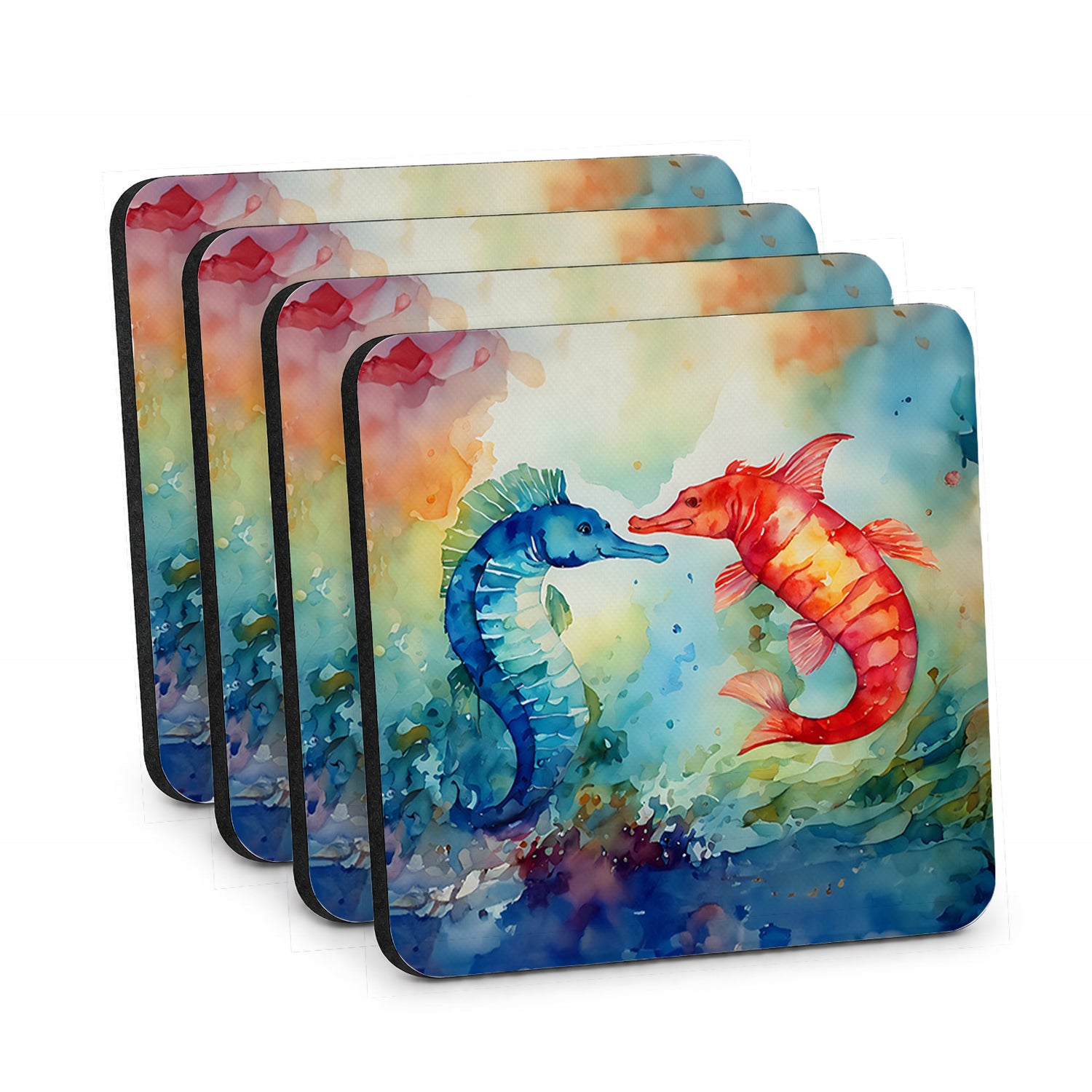 Seahorses Foam Coasters Set of 4 Cup Coasters for Indoor Outdoor, Tabletop Protection, Anti Slip, Mouse pad Material