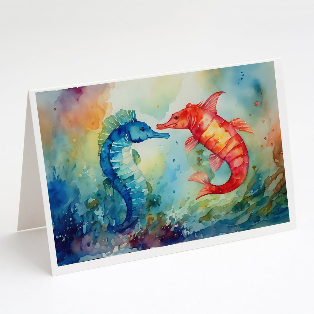 Seahorses Greeting Cards Pack of 8 Blank Cards with Envelopes Whimsical A7 Size 5x7