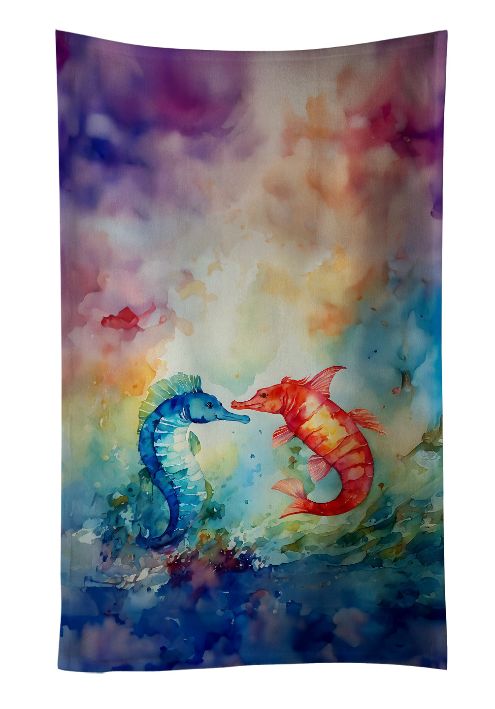Seahorses Kitchen Towel Velour Plush Front and Cotton Loop Back Machine Washable