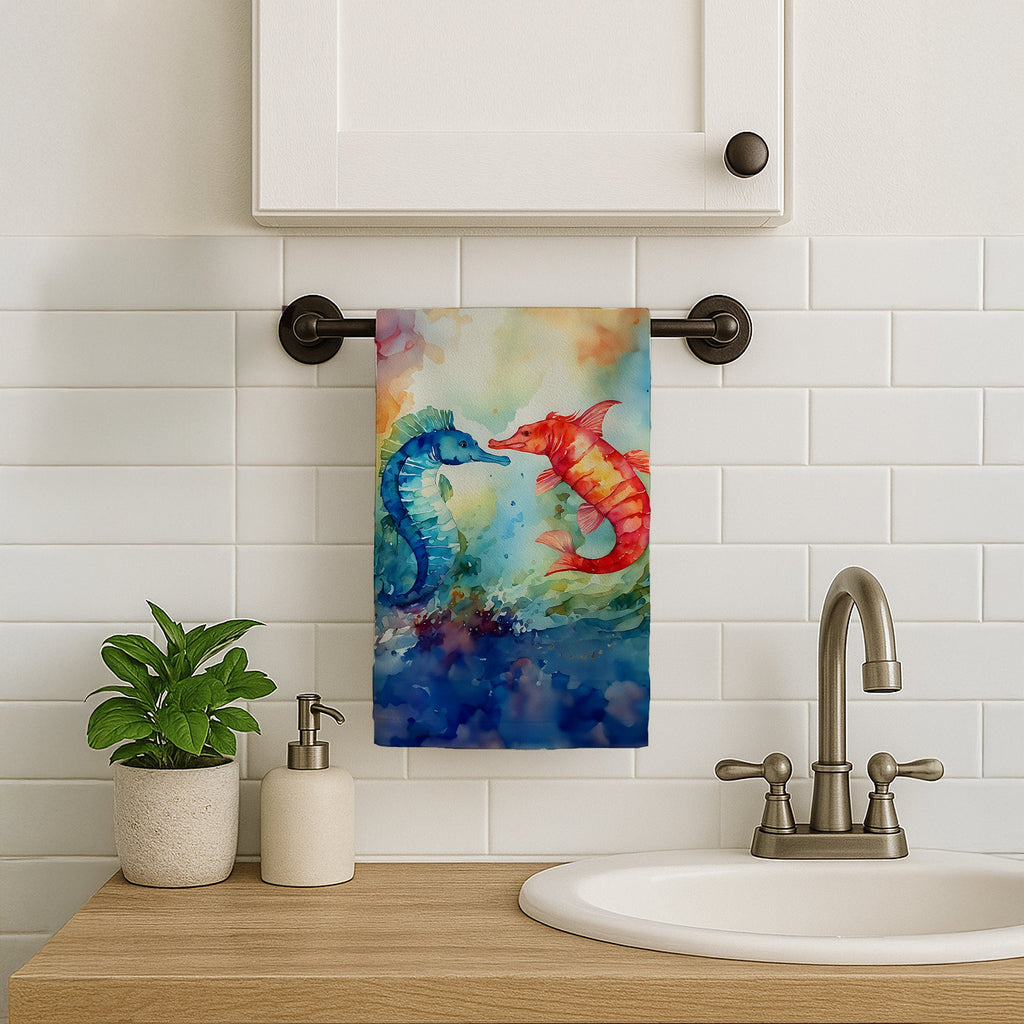 Seahorses Kitchen Towel Velour Plush Front and Cotton Loop Back Machine Washable