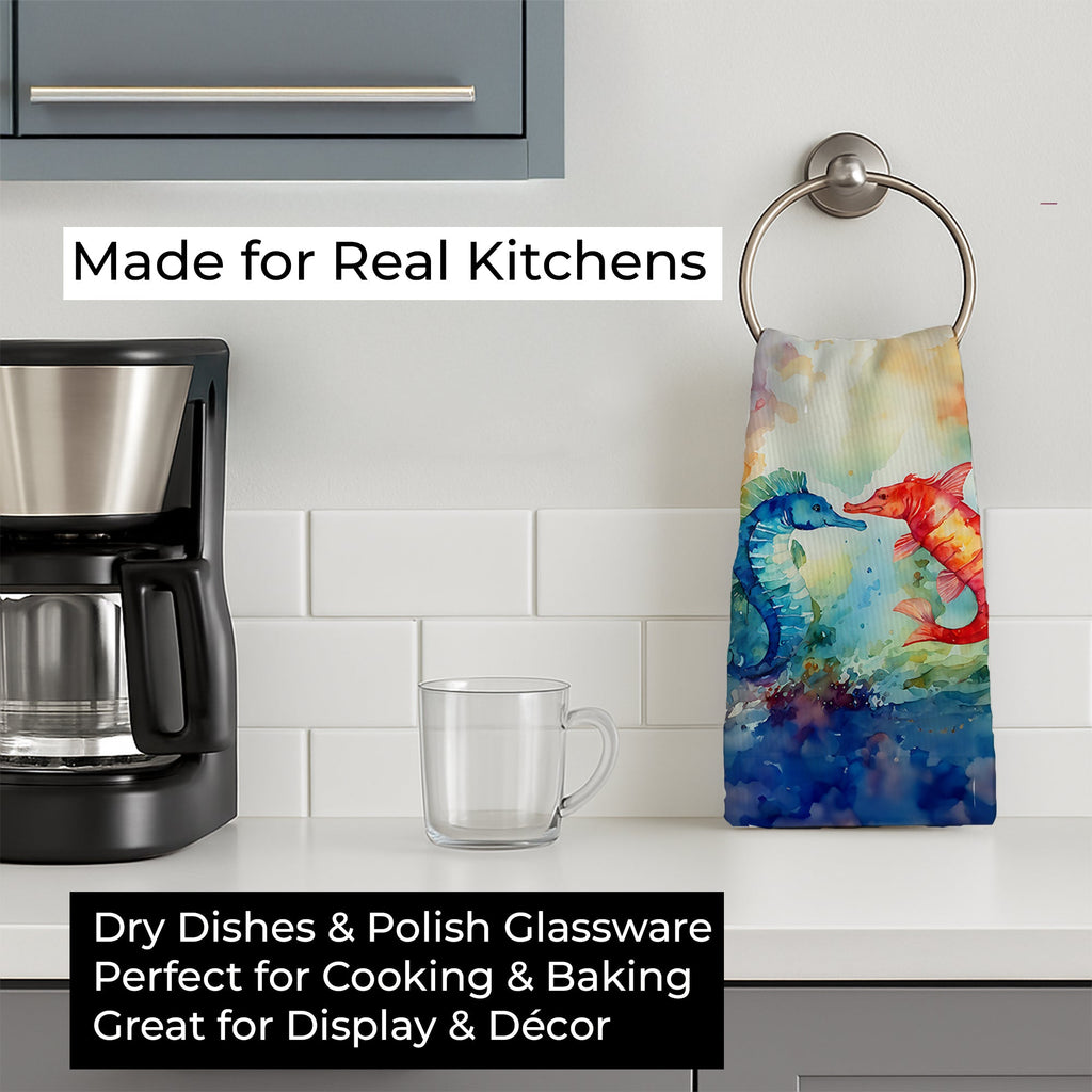 Seahorses Kitchen Towel Velour Plush Front and Cotton Loop Back Machine Washable