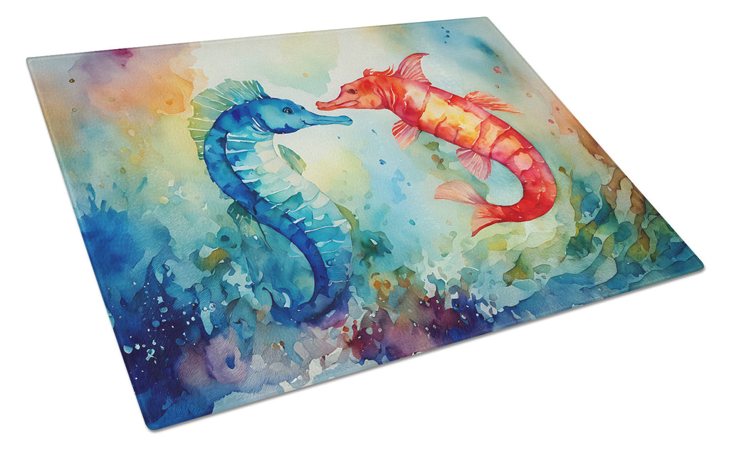 Seahorses Cutting Board Tempered Glass Kitchen Cutting Surface, Heat Resistant Chopping, Non-Slip Feet, Food Prep & Serving