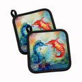 Seahorses Pot Holder Set of 2 Heat Resistant Quilted Hot Pads 7.5 x 7.5 Inch, Insulated Kitchen Trivets for Cooking & Baking
