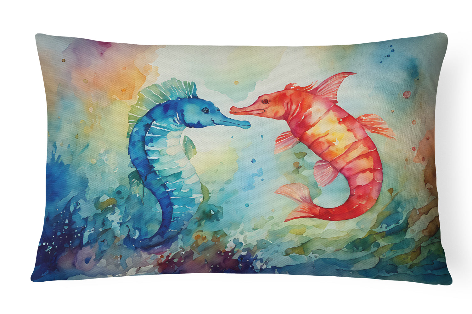 Seahorses Decorative Throw Pillow 12x16 Indoor Outdoor Accent Cushion, Fabric Cover with Insert for Sofa, Bed, Porch & Living Room