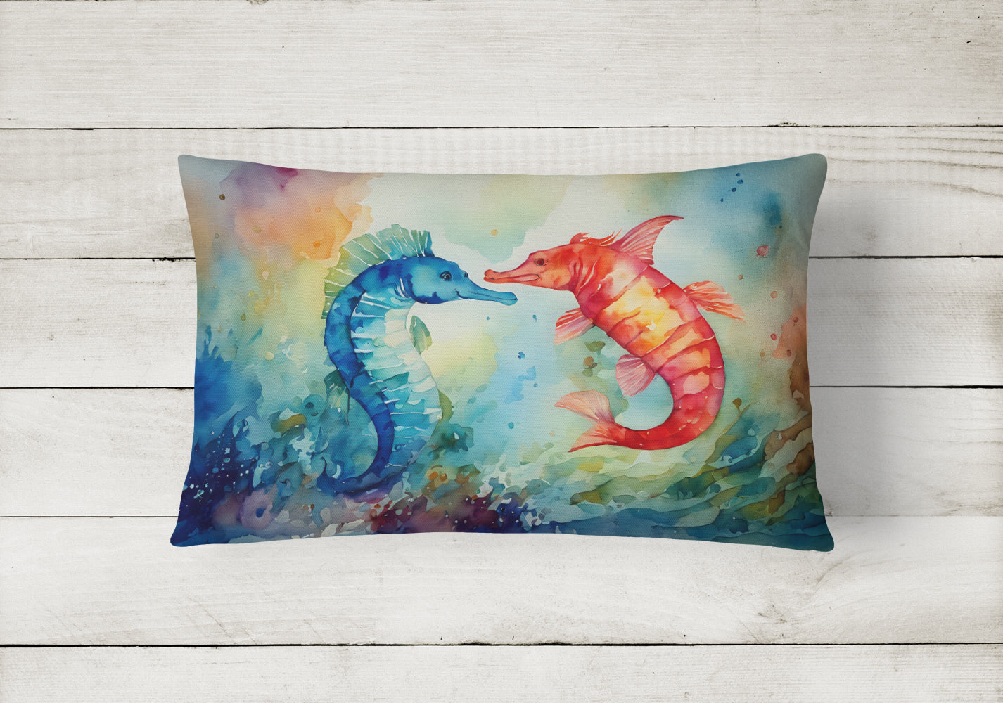 Seahorses Decorative Throw Pillow 12x16 Indoor Outdoor Accent Cushion, Fabric Cover with Insert for Sofa, Bed, Porch & Living Room