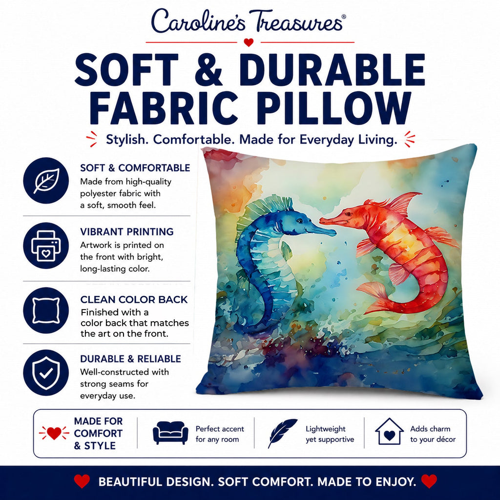 Seahorses Decorative Throw Pillow 14x14 Indoor Outdoor Accent Cushion, Fabric Cover with Insert for Sofa, Bed, Porch & Living Room