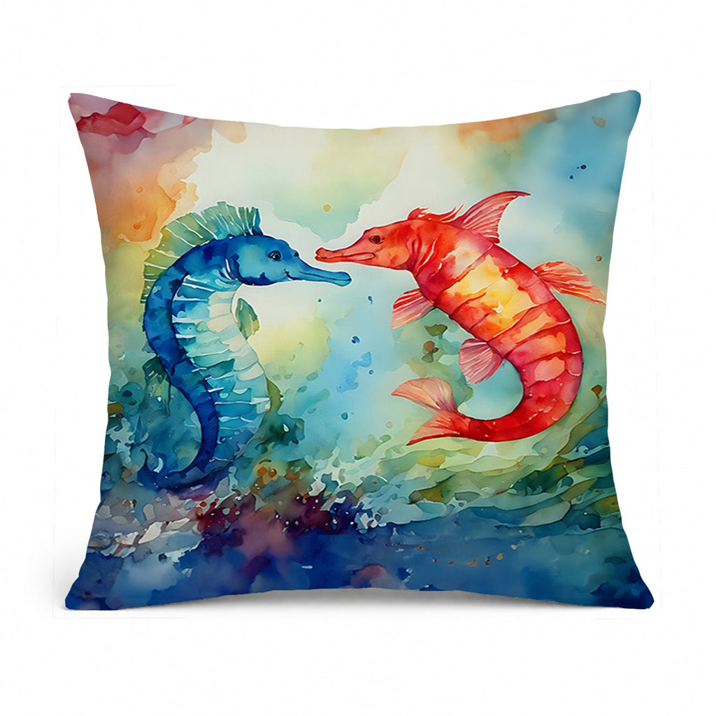 Seahorses Decorative Throw Pillow 14x14 Indoor Outdoor Accent Cushion, Fabric Cover with Insert for Sofa, Bed, Porch & Living Room