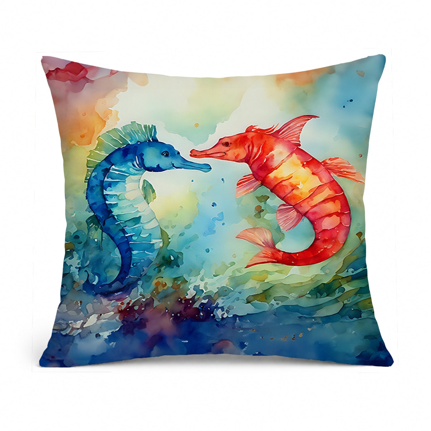 Seahorses Decorative Throw Pillow 14x14 Indoor Outdoor Accent Cushion, Fabric Cover with Insert for Sofa, Bed, Porch & Living Room