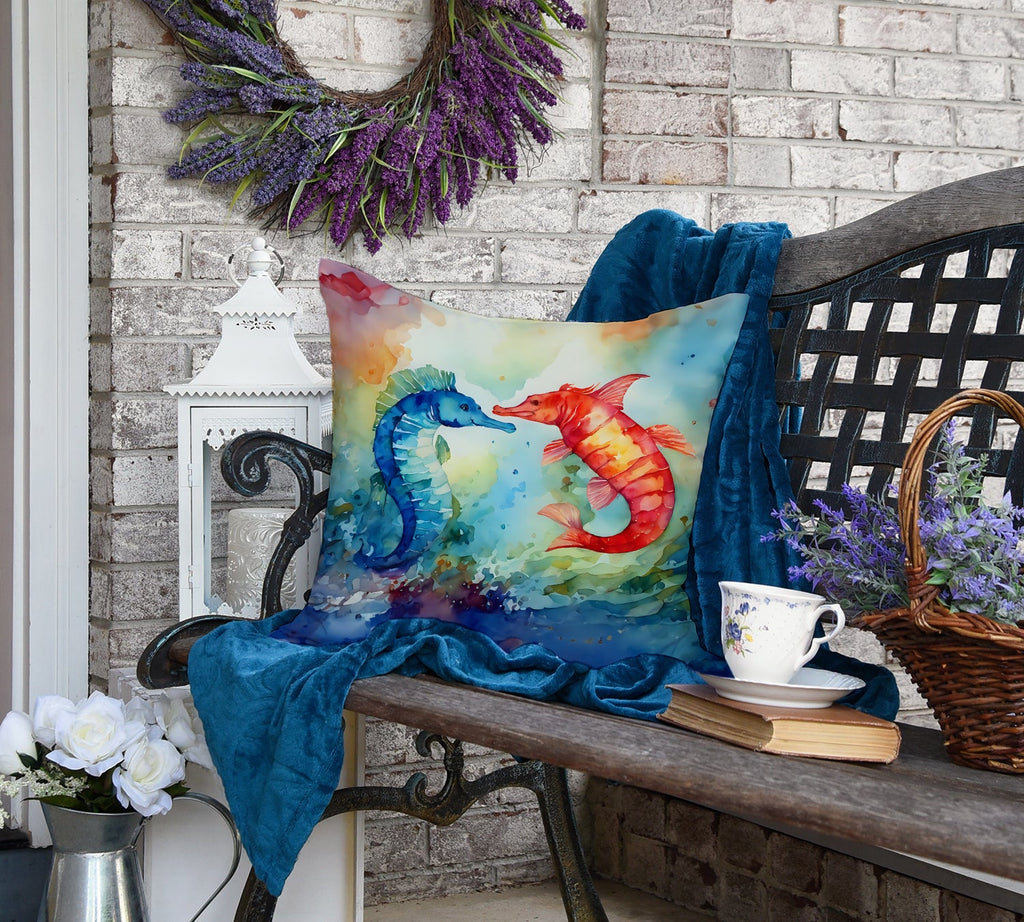 Seahorses Decorative Throw Pillow 18x18 Indoor Outdoor Accent Cushion, Fabric Cover with Insert for Sofa, Bed, Porch & Living Room