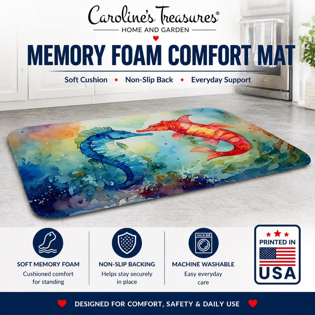 Seahorses Memory Foam Kitchen Mat Machine Washable Anti-Fatigue Cushion Comfort Bath or Kitchen Rug