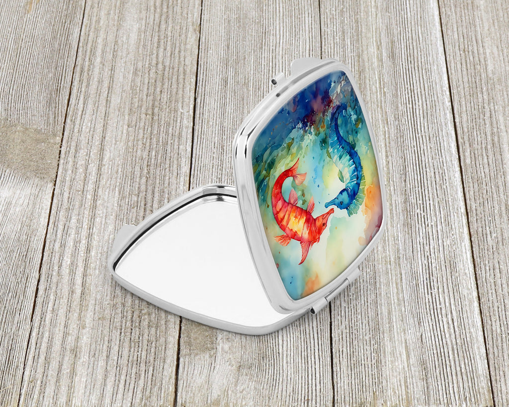 Seahorses Compact Mirror Decorative Travel Makeup Mirror for Women Girls Gifts Pocket Makeup Mirror Folding Handheld