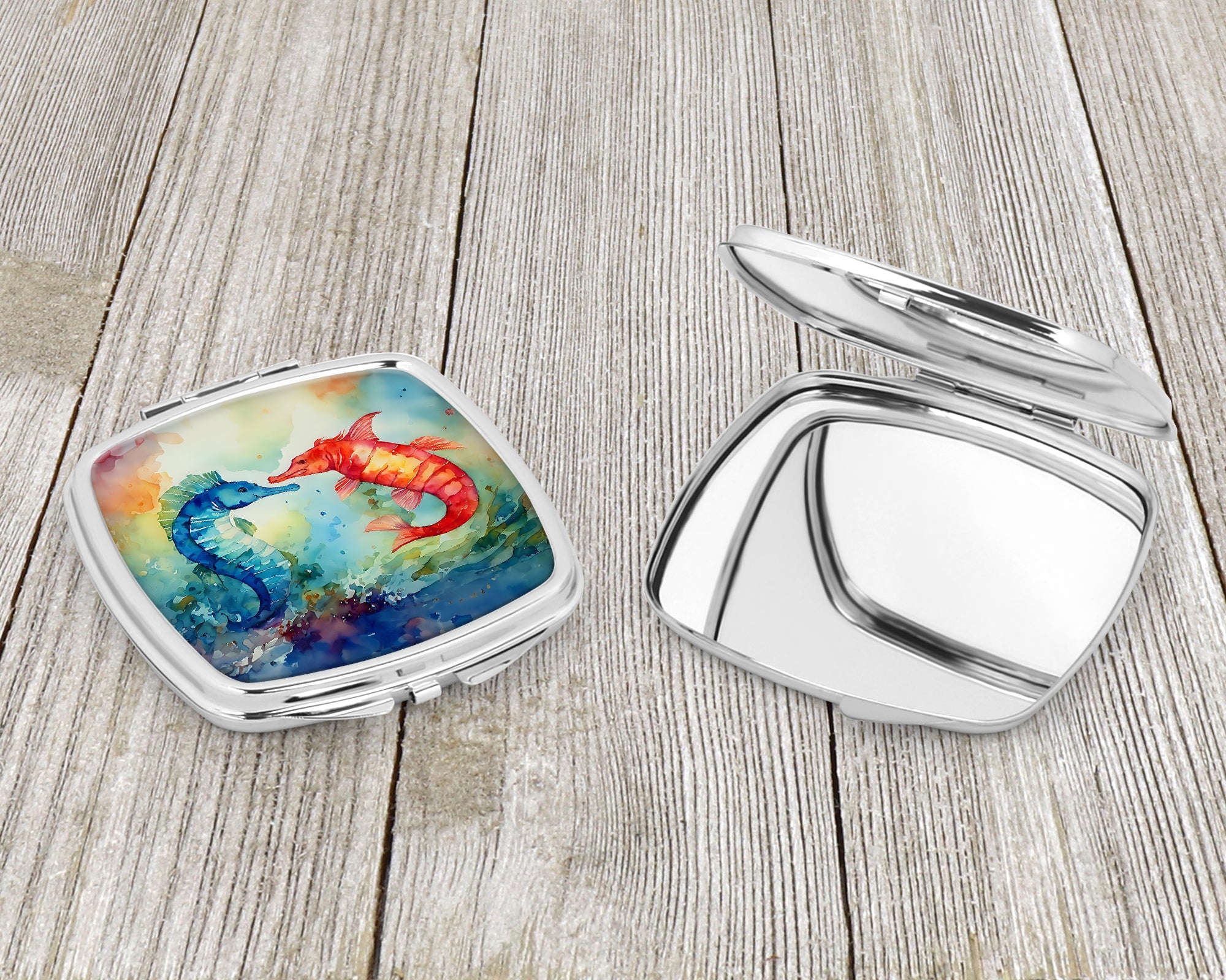 Seahorses Compact Mirror Decorative Travel Makeup Mirror for Women Girls Gifts Pocket Makeup Mirror Folding Handheld