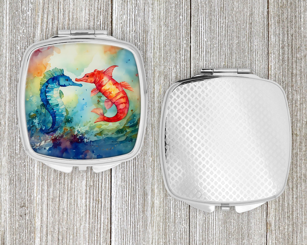 Seahorses Compact Mirror Decorative Travel Makeup Mirror for Women Girls Gifts Pocket Makeup Mirror Folding Handheld