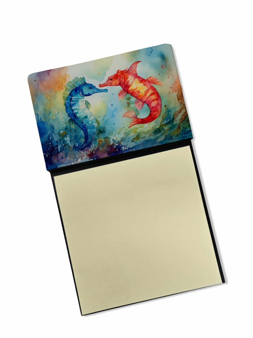 Seahorses Watercolor Sticky Note Holder Refillable Dispenser Desk Accessory 3x3 Pad Gift