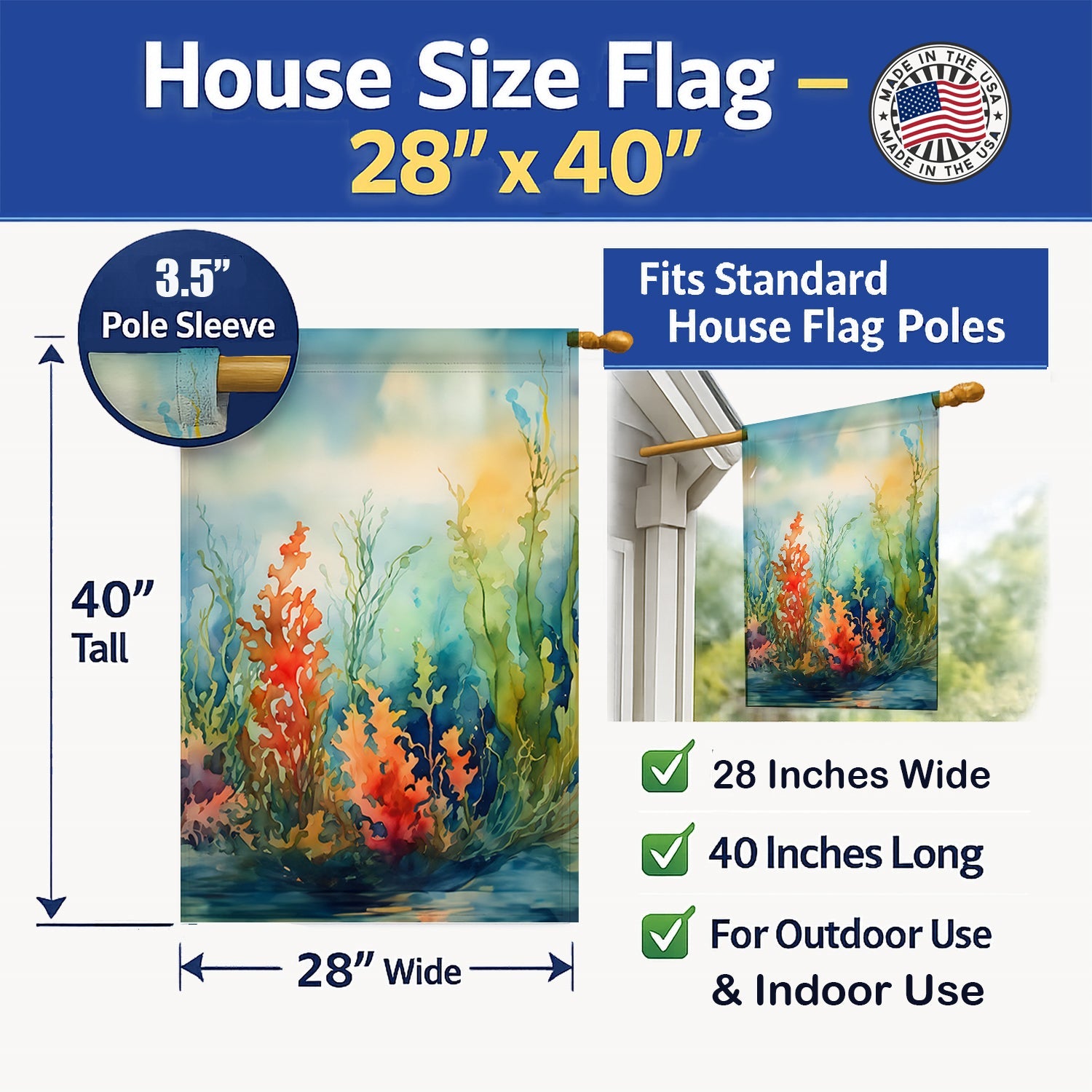 Seaweed House Flag 28x40 Porch Sleeve Pole Decorative Outside Yard Banner Artwork Wall Hanging, Polyester