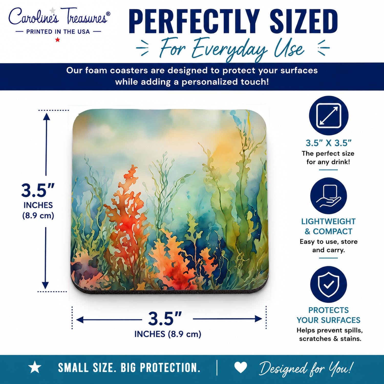 Seaweed Foam Coasters Set of 4 Cup Coasters for Indoor Outdoor, Tabletop Protection, Anti Slip, Mouse pad Material
