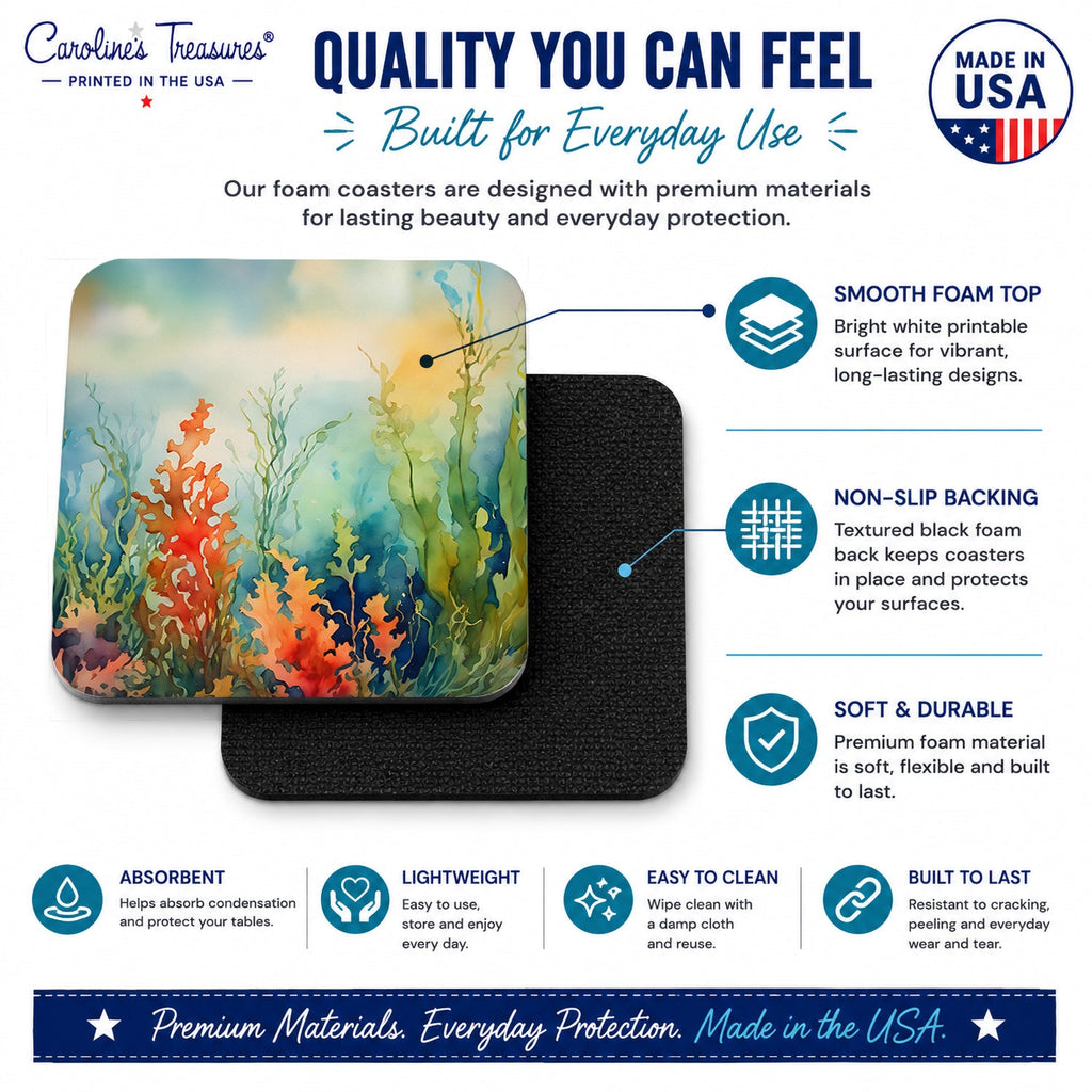 Seaweed Foam Coasters Set of 4 Cup Coasters for Indoor Outdoor, Tabletop Protection, Anti Slip, Mouse pad Material