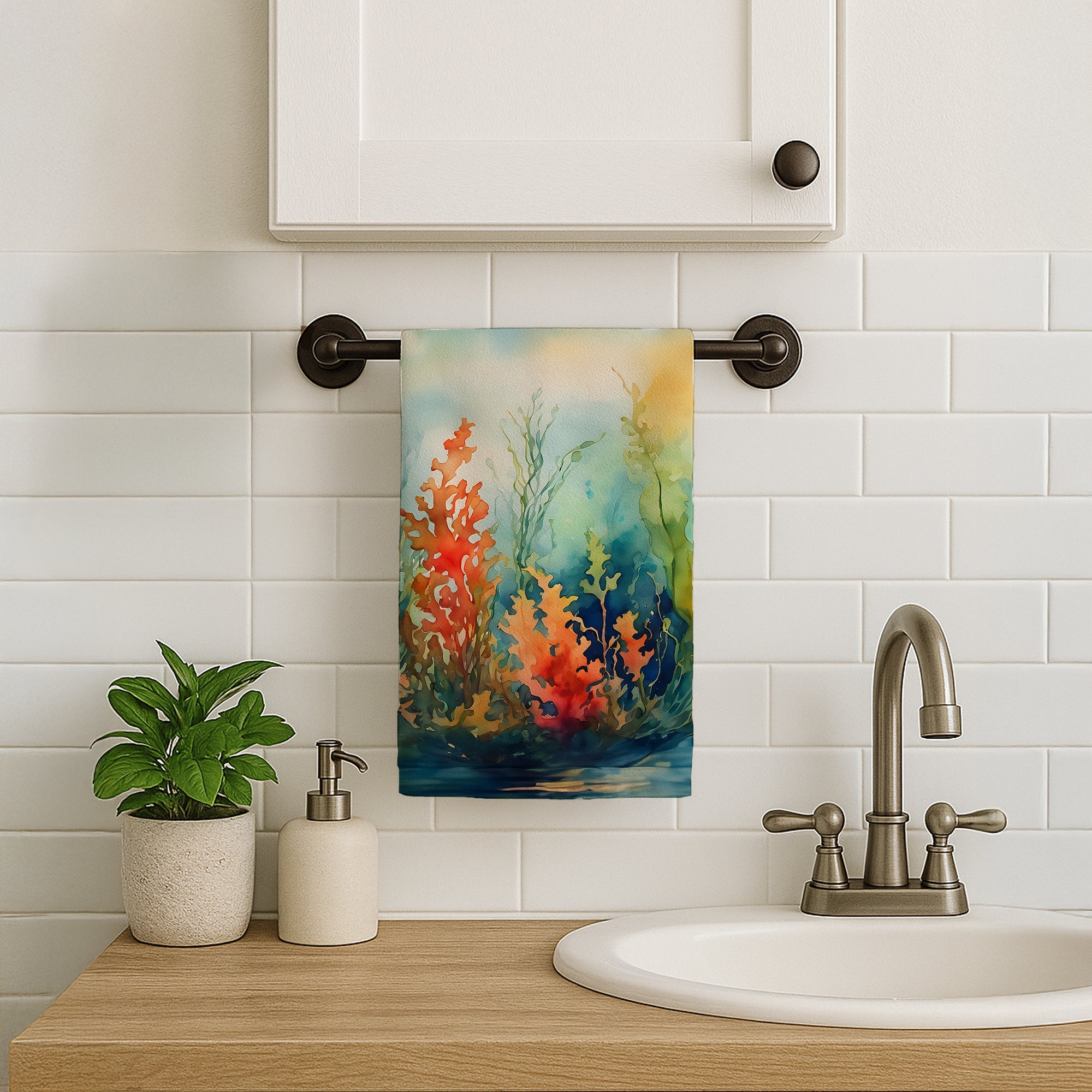 Seaweed Kitchen Towel Velour Plush Front and Cotton Loop Back Machine Washable
