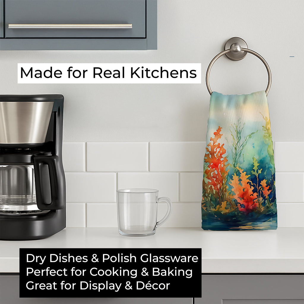 Seaweed Kitchen Towel Velour Plush Front and Cotton Loop Back Machine Washable