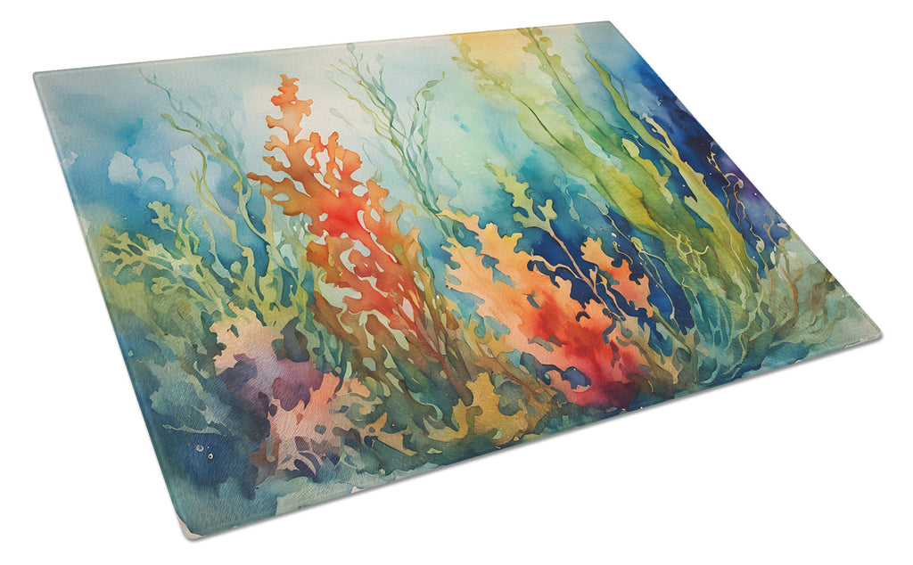 Seaweed Cutting Board Tempered Glass Kitchen Cutting Surface, Heat Resistant Chopping, Non-Slip Feet, Food Prep & Serving