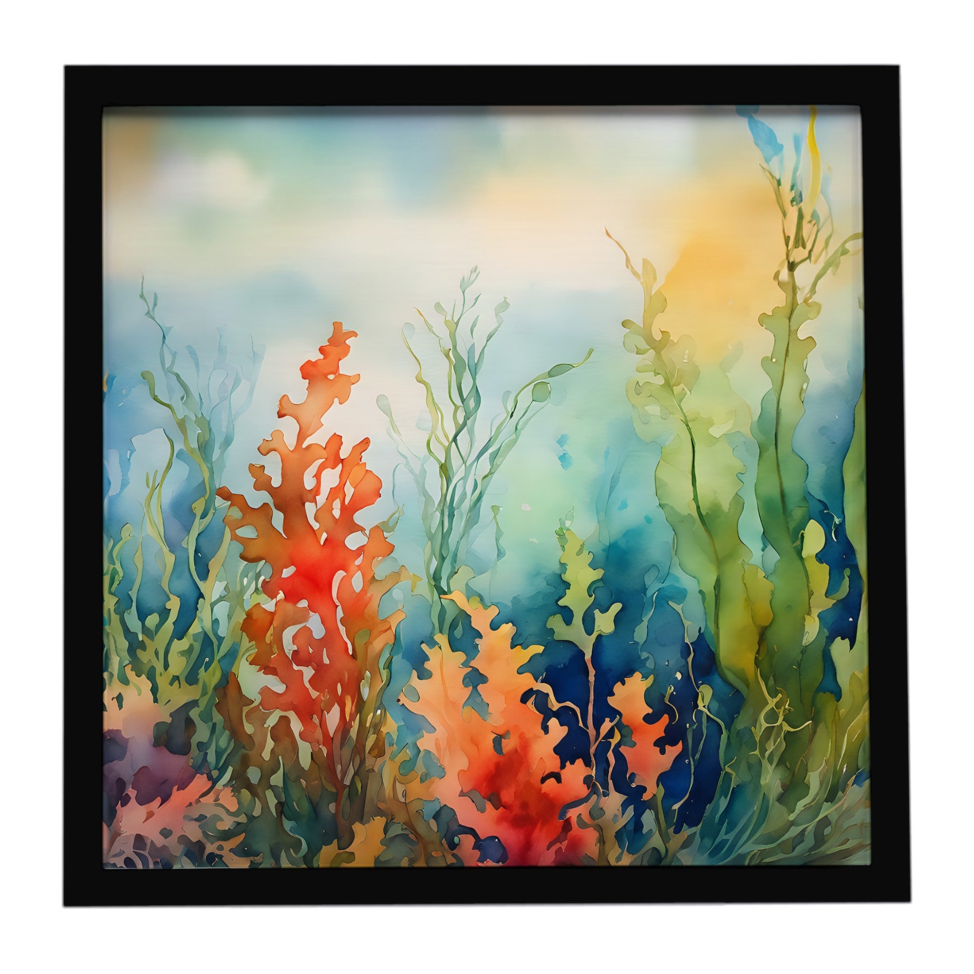 Seaweed Framed Metal Print Bathroom, Kitchen, Office, Home Decor Wall Art Ready to Hang, Square, 8X8