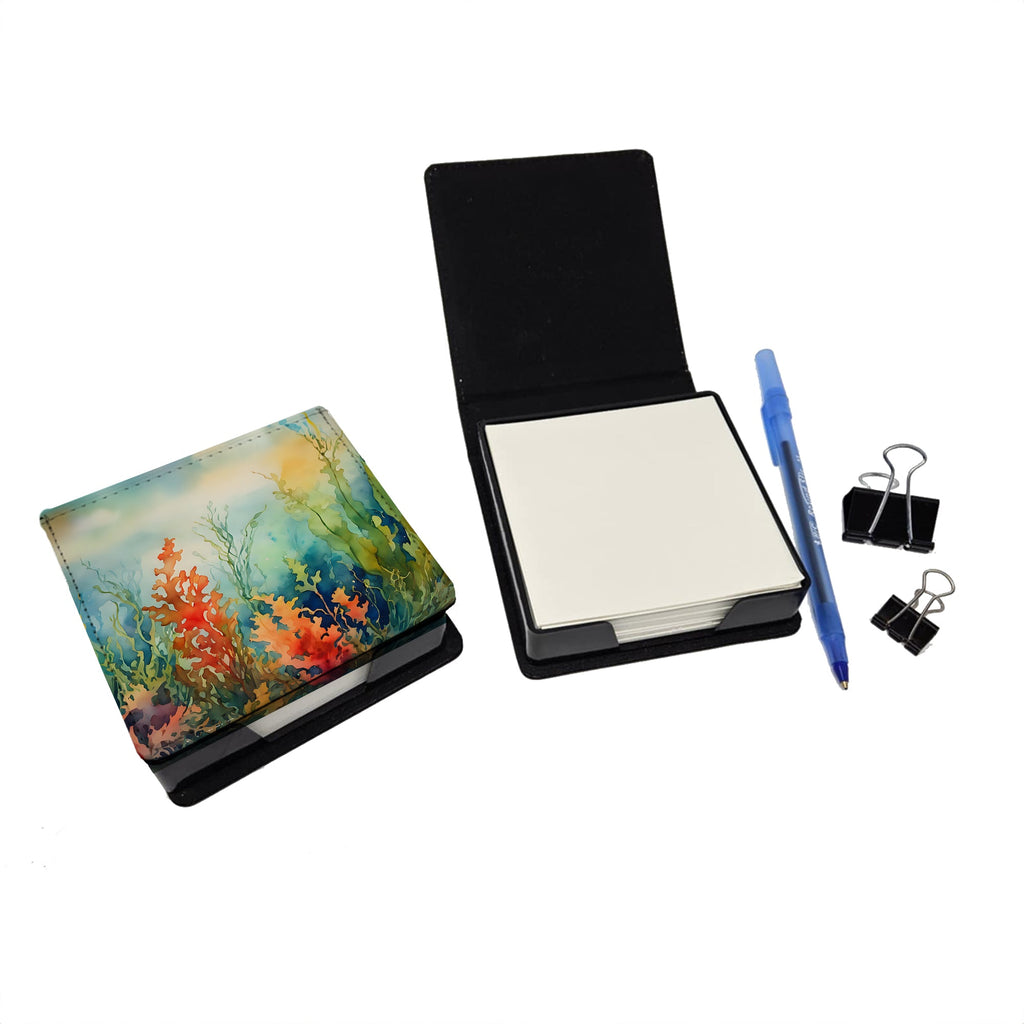 Seaweed PU Leather Note Paper Holder with Artist-Designed Cover, Desk Accessory, Office Gift