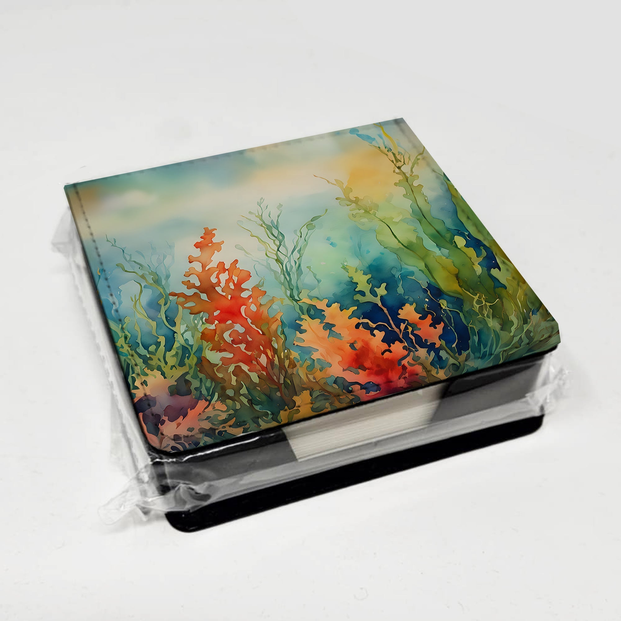 Seaweed PU Leather Note Paper Holder with Artist-Designed Cover, Desk Accessory, Office Gift