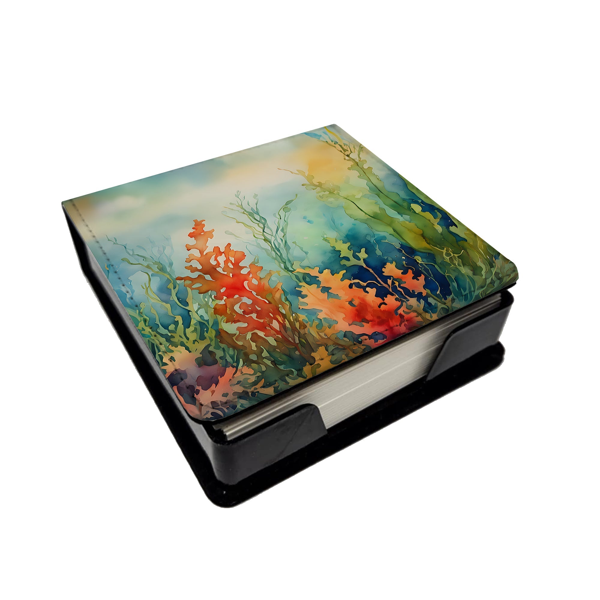 Seaweed PU Leather Note Paper Holder with Artist-Designed Cover, Desk Accessory, Office Gift