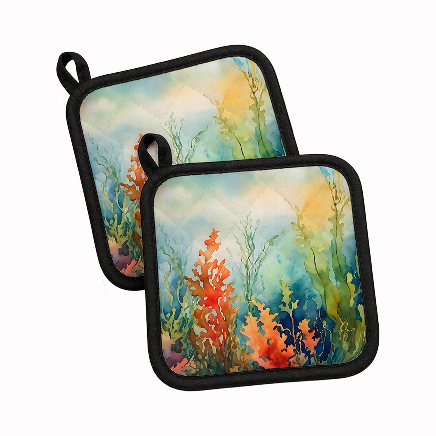 Seaweed Pot Holder Set of 2 Heat Resistant Quilted Hot Pads 7.5 x 7.5 Inch, Insulated Kitchen Trivets for Cooking & Baking