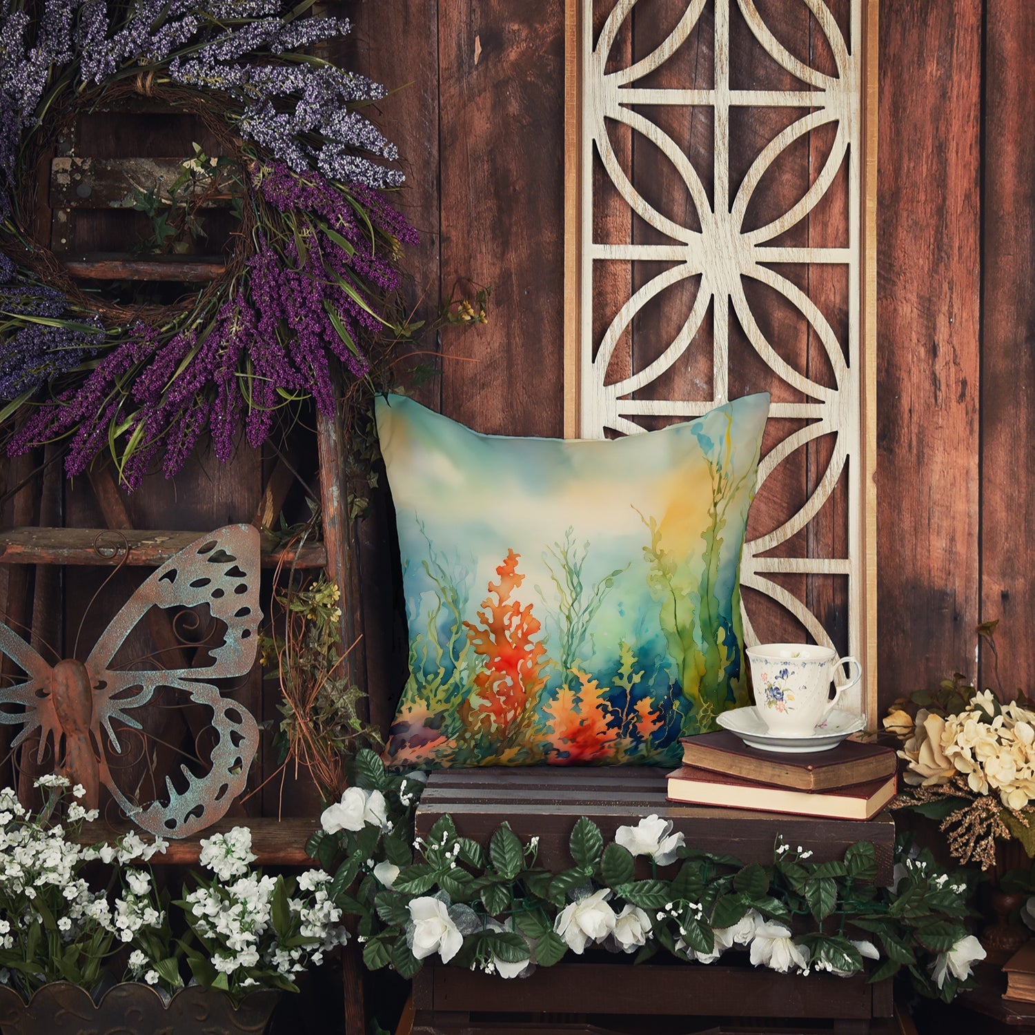 Seaweed Decorative Throw Pillow 18x18 Indoor Outdoor Accent Cushion, Fabric Cover with Insert for Sofa, Bed, Porch & Living Room