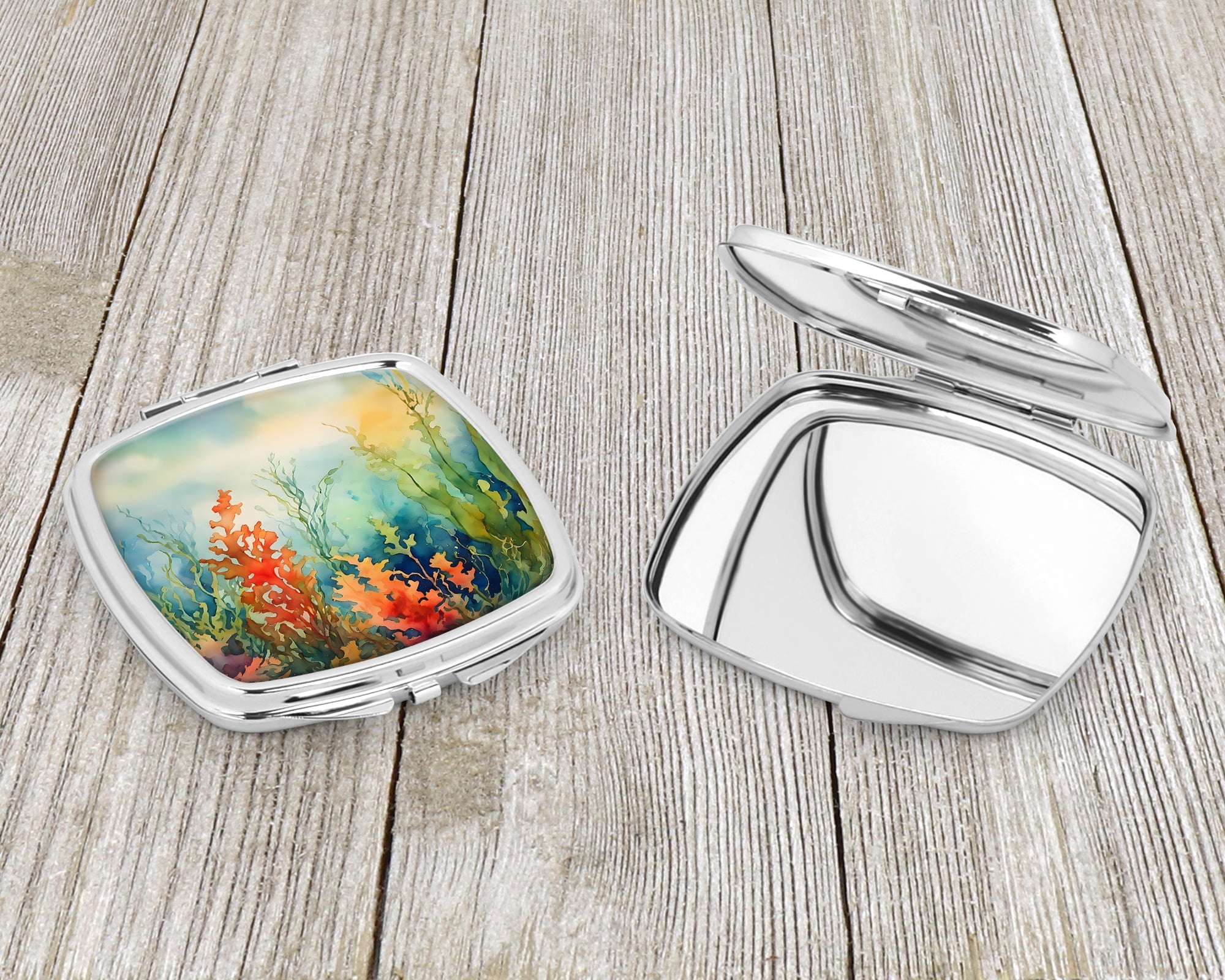 Seaweed Compact Mirror Decorative Travel Makeup Mirror for Women Girls Gifts Pocket Makeup Mirror Folding Handheld