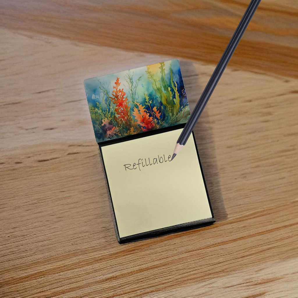 Seaweed Watercolor Sticky Note Holder Refillable Dispenser Desk Accessory 3x3 Pad Gift