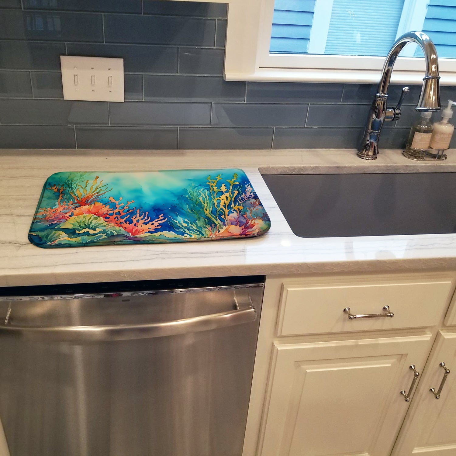 Seaweed Dish Drying Mat Absorbent Dish Drying Mat Pad for Kitchen Counter Dish Drainer Mat for Countertop, 14 x 21", Multicolor