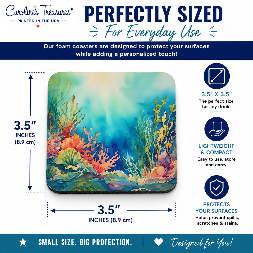 Seaweed Foam Coasters Set of 4 Cup Coasters for Indoor Outdoor, Tabletop Protection, Anti Slip, Mouse pad Material