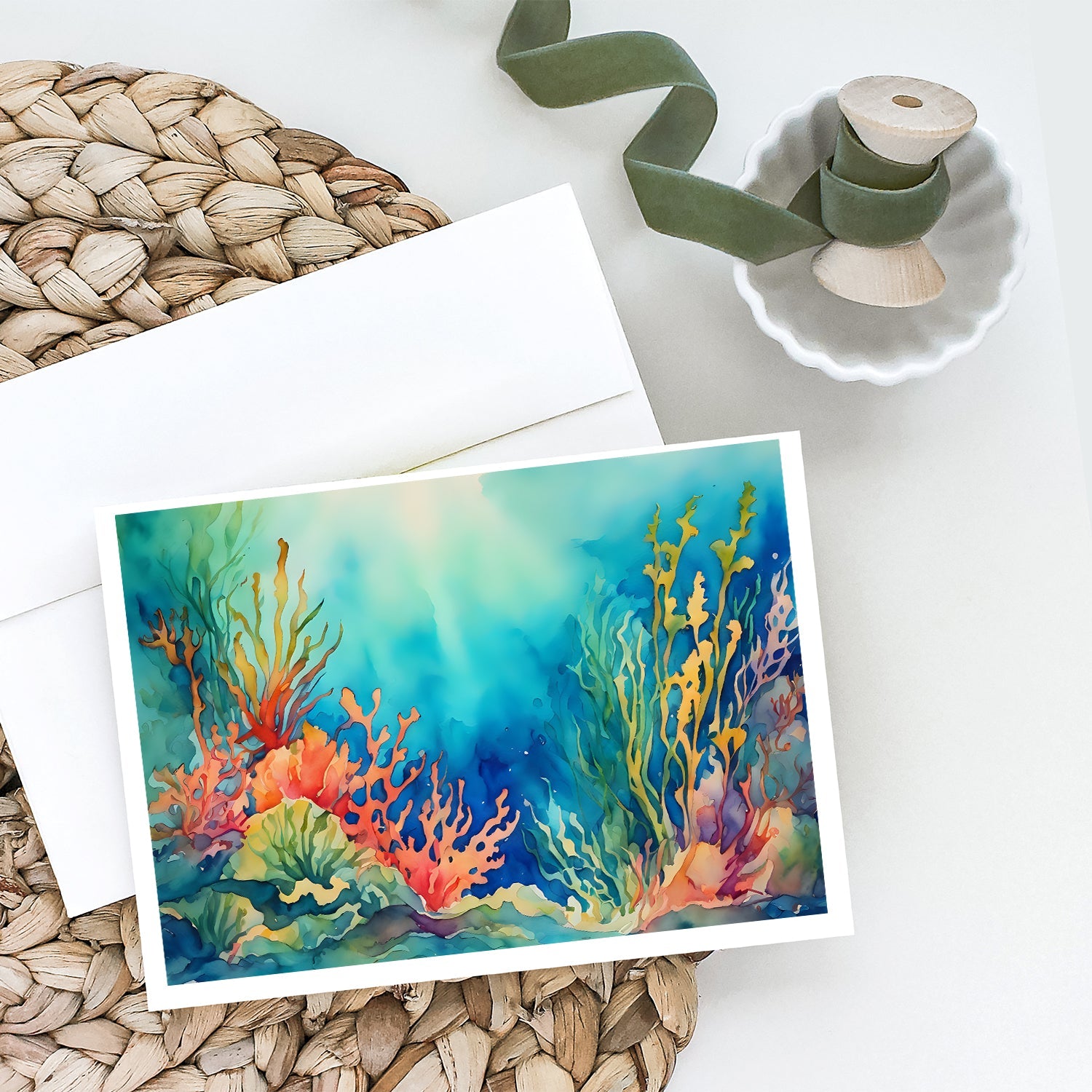 Seaweed Greeting Cards Pack of 8 Blank Cards with Envelopes Whimsical A7 Size 5x7