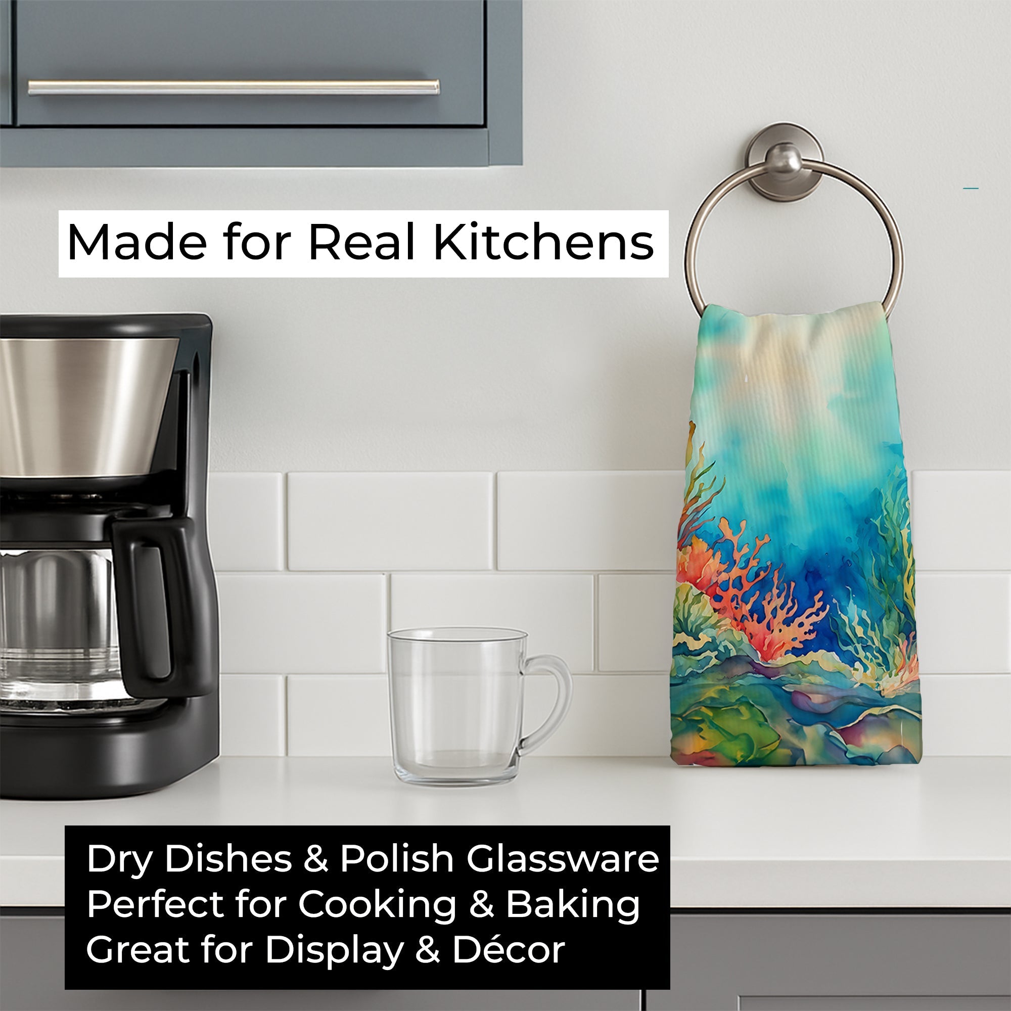 Seaweed Kitchen Towel Velour Plush Front and Cotton Loop Back Machine Washable