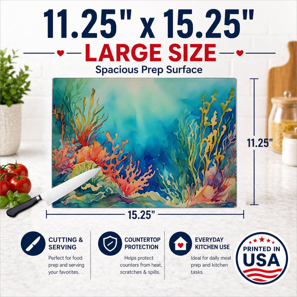 Seaweed Cutting Board Tempered Glass Kitchen Cutting Surface, Heat Resistant Chopping, Non-Slip Feet, Food Prep & Serving