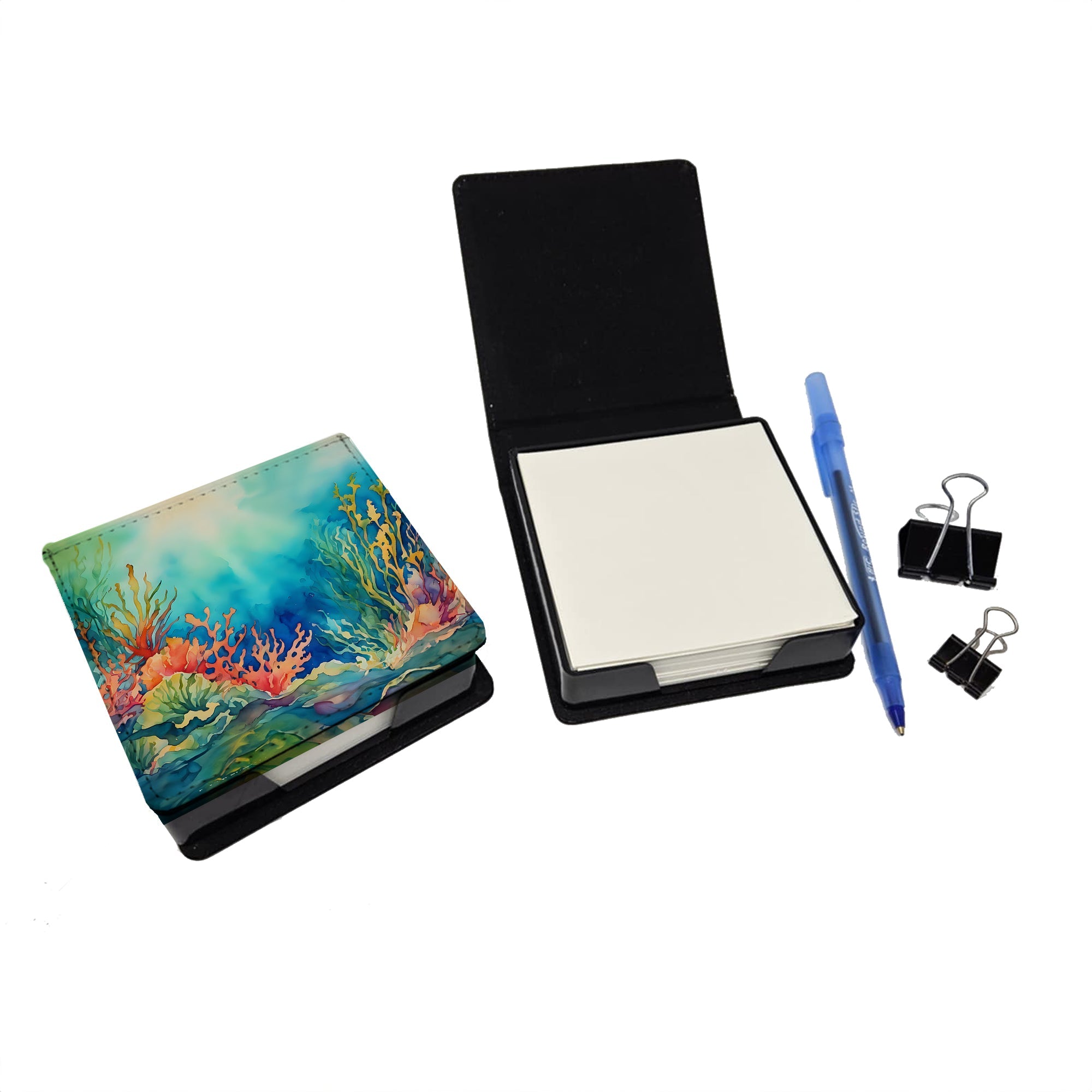 Seaweed PU Leather Note Paper Holder with Artist-Designed Cover, Desk Accessory, Office Gift